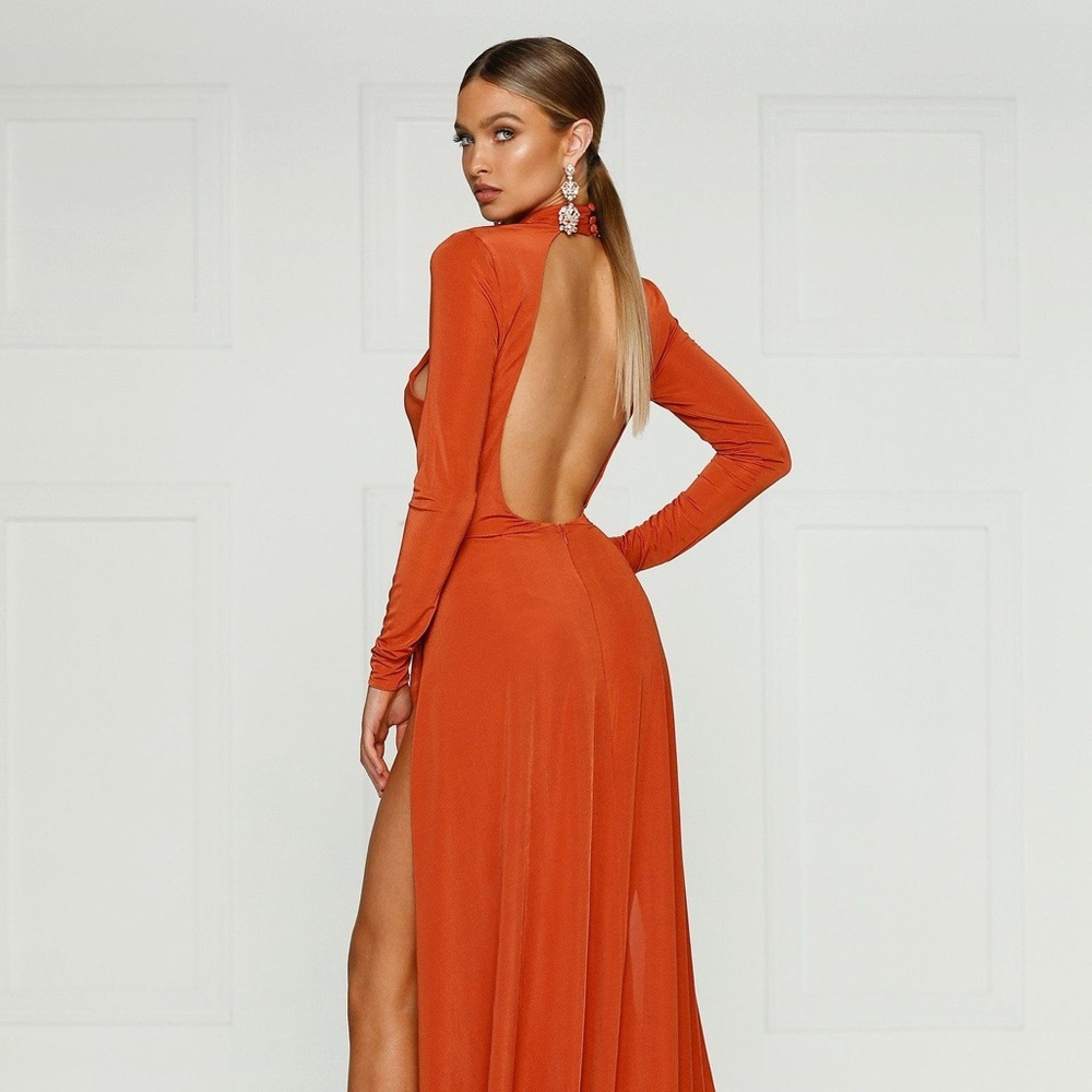 Alamour The Label Liliya Rust High Neck Gown